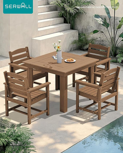 SERWALL Outdoor Dining Set for 4, HDPE Square Table and Chairs Set All Weather
