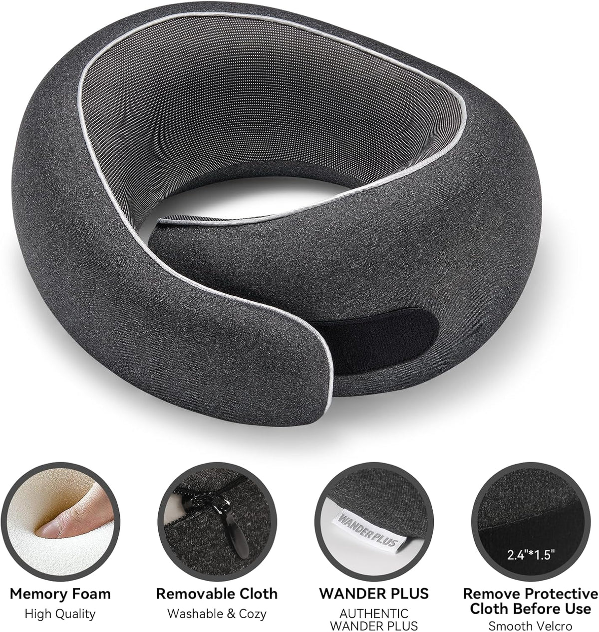 WANDER PLUS® Genuine Travel Pillow, 100% Pure Memory Foam Neck Pillow for Airplanes, Comfortable Breathable Cover, 360° Support Stowable Pillows for Sleeping, Car, Airport Travel Essentials Pink