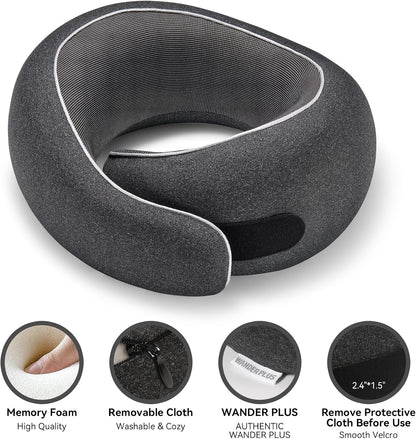 WANDER PLUS® Genuine Travel Pillow, 100% Pure Memory Foam Neck Pillow for Airplanes, Comfortable Breathable Cover, 360° Support Stowable Pillows for Sleeping, Car, Airport Travel Essentials Pink