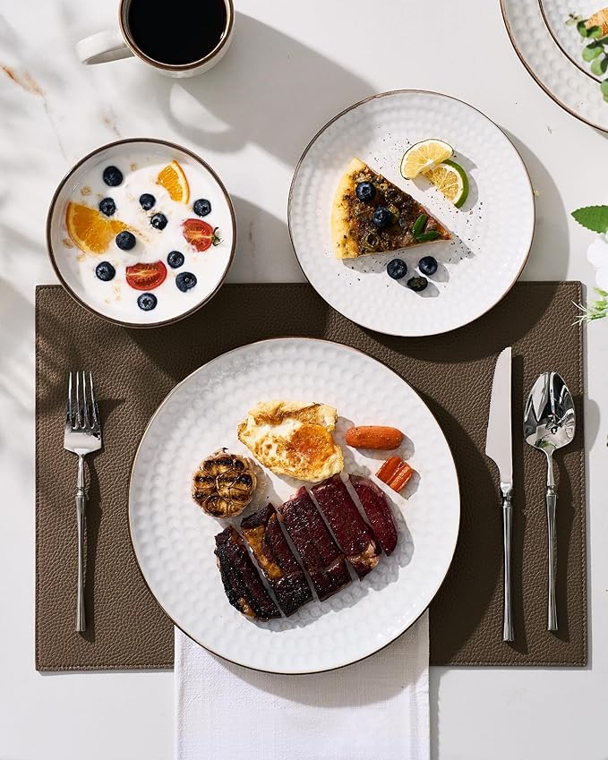 Famiware Ceramic Plates and Bowls Sets, Embossed Dishes Dinnerware