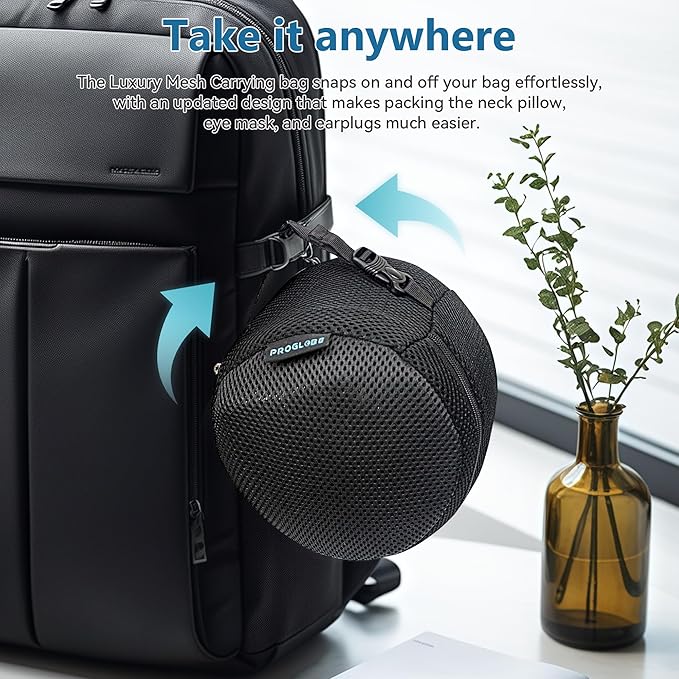 Travel Neck Pillows for Airplanes, Sleeping Essentials for Long haul Flights, 360° Head Support, Car and Airplane Kit with 3D Contoured Eye Mask, Earplugs and Luxury Mesh Bag (Adult, Grey)
