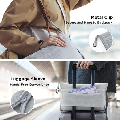 Bedsure Travel Blanket Airplane Compact with Storage Bag, Packable Blanket with Eye Mask, Lightweight 2-in-1 Travel Essentials, Functioned as Pillow for Airplane Comfort and Warmth, Grey