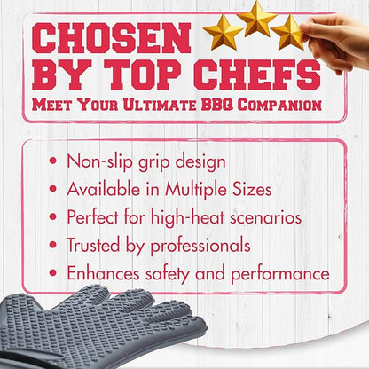 KITCHEN PERFECTION S Silicone Smoker Oven Gloves for Women -Extreme Heat Resistant BBQ Gloves -Handle Hot Food Right on Your Grill Fryer |Waterproof Oven Mitts Cooking Gloves |Superior Set+3 Bonuses