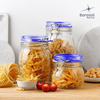 Bormioli Rocco Fido Collection, 6 Pack, 17 Oz. Food Storage Glass Jars, Airtight Rubber Seal & Glass Lid, With Stainless Wire Clamp, Made In Italy.