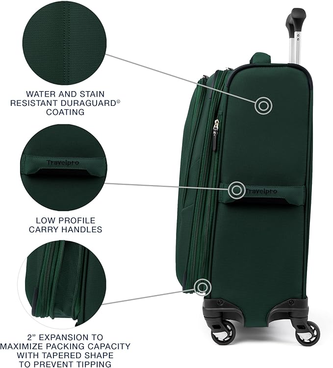 Travelpro Maxlite 5 Softside Expandable Carry-On Luggage with Spinner Wheels, Lightweight, 21-Inch — Forest Green