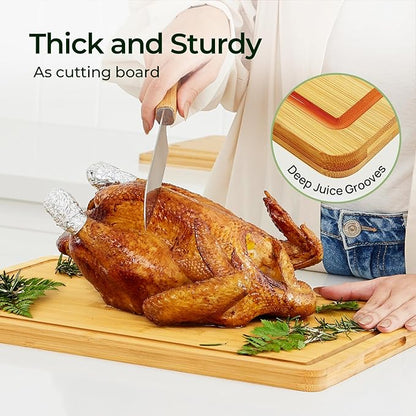 Kitchen Essentials Natural Bamboo Cutting Board XL With Durable, Knife-Friendly Surface & Deep Juice Groove – Perfect For BBQ(Pre Oiled, Natural)