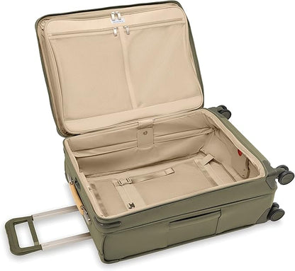 Briggs & Riley 26" Medium Expandable Spinner - Checked Luggage for Travel, Suitcases with Wheels, Softside Rolling Bag for Men & Women, Self-Repairing Zipper - Baseline Collection, Olive