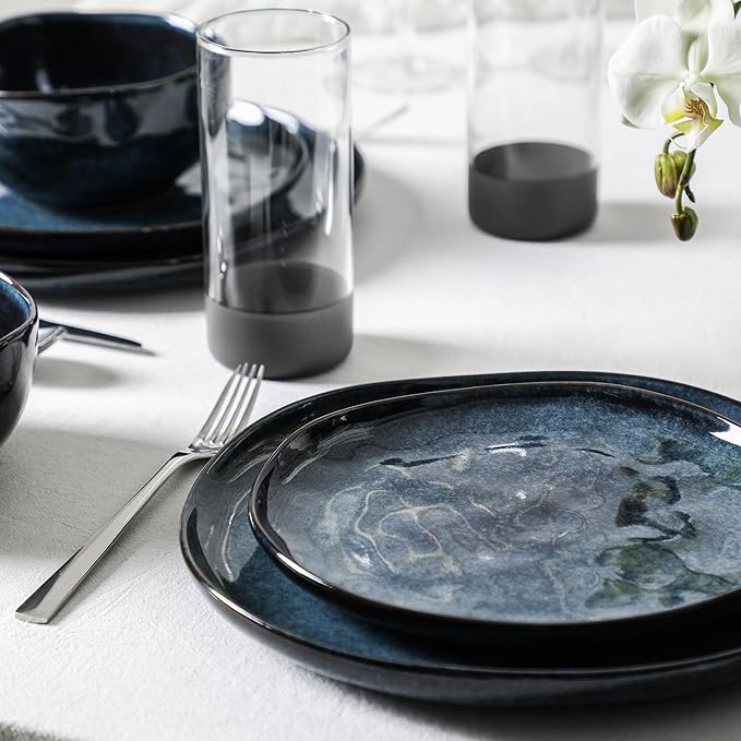 Stone Lain Mirella 16-Piece Dinnerware Set Stoneware, Borosilicate Glass, Blue