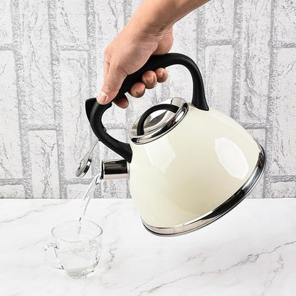 Whistling Stovetop Tea Kettle,Food Grade Stainless Steel, Cool Touch Ergonomic Handle, Fast Boil, for Gas, Electric, and Glass Ranges - 3L