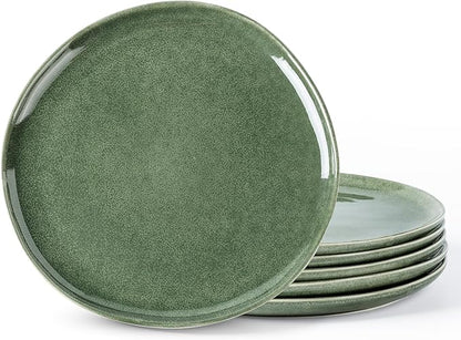 AmorArc Ceramic Dinner Plates Set of 6, 10.5 Inch Handmade Reactive Glaze Stoneware Plates, Rustic Shape Dinnerware Dish Set for Kitchen, Microwave & Dishwasher Safe, Scratch Resistant