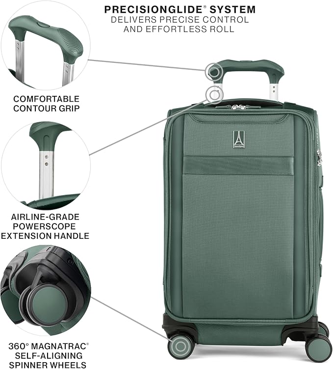 Travelpro VersaPack+ Lightweight Softside Expandable Carry on Luggage, 8 Spinner Suitcase, TSA Lock, Men and Women, Carry On 21-Inch, Desert Sage Green