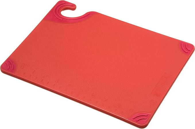 San Jamar Saf-T-Grip Plastic Cutting Board with Safety Hook, 9" x 12" x 0.375", Red