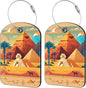 2 Pack Cute Luggage Tag for Suitcases Pyramid of Egypt Leather Luggage Tags with Stainless Steel Loop Privacy Flap Name Tags,Men and Women Travel Bag Suitcase Tags