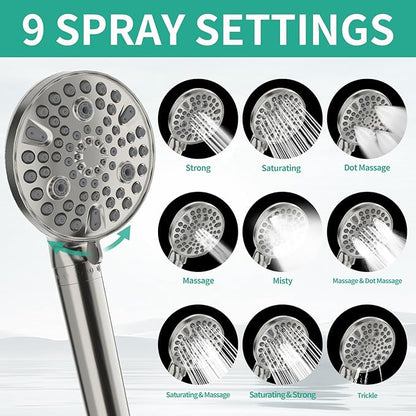 Filtered Rainfall Shower Head with Handheld Spray Combo, Dual Shower Head Combo High Pressure, Double Sprayer Filter Shower Head with Extra Long Hose & Adjustable Shower Arm (Brushed Nickel)