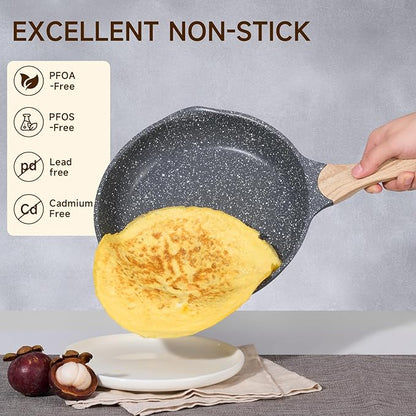 JEETEE Pots and Pans Set Non Stick 23pcs, Healthy Kitchen Cookware Sets, Induction Cooking Set W/Gray Frying Pans, Saucepans, Sauté & Griddle & Crepe Pan (PFOA, PFAS Free)