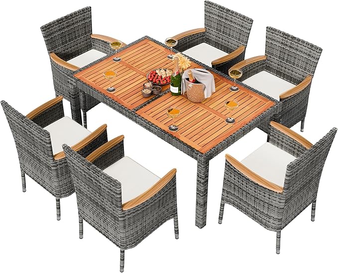 Shintenchi 7 Piece Patio Dining Set, Wicker Patio Conversation Set