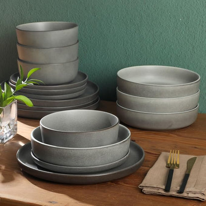Gibson Elite Pasco 16 Piece Plates and Bowls Double Bowl Reactive Glaze Dishes