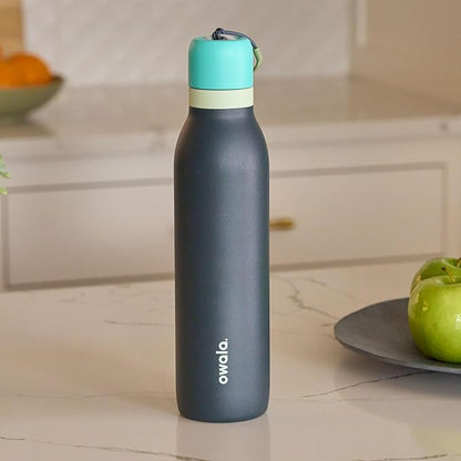 Owala FreeSip Twist Insulated Stainless Steel Water Bottle with Straw for Sports and Travel, BPA-Free, 18-oz, Blue/Grey (Foggy Tide)