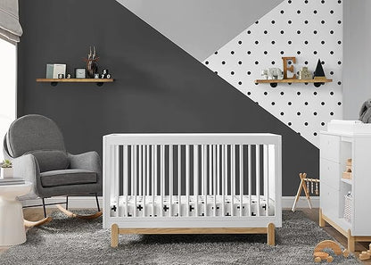 Delta Children Poppy 6-Piece Baby Nursery Furniture SetIncludes: Convertible Crib, Dresser, Changing Top, Mattress, Sheets, & Changing Pad, Bianca White w/Natural