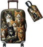 Luggage Cover + Tag, Cats Family Travel Suitcase Protector for 18-20 inch Luggage (S) with Concealed Zipper, Washable Elastic Cloth, Dustproof, Anti-Scratch