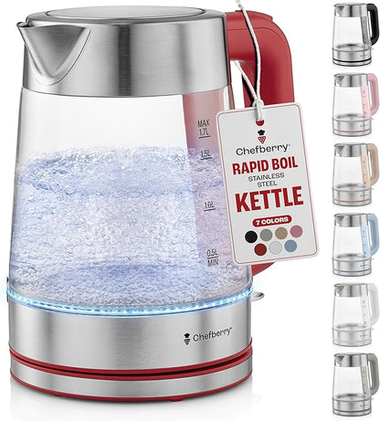 Electric Kettle for Boiling Hot Tea & Water | 1.8L Stainless Steel Borosilicate Glass Boiler With No Plastic, Automatic Shutoff, BPA Free, Fast Heating Technology