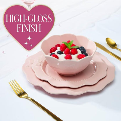 Paris Hilton 12-Piece Dinnerware Set, Embossed Bow Design, Iconic Ceramic