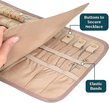 Pavilia Foldable Jewelry Organizer - Travel Roll Bag with Compartments for Earrings, Rings, Necklaces, Bracelets - Packing Accessory