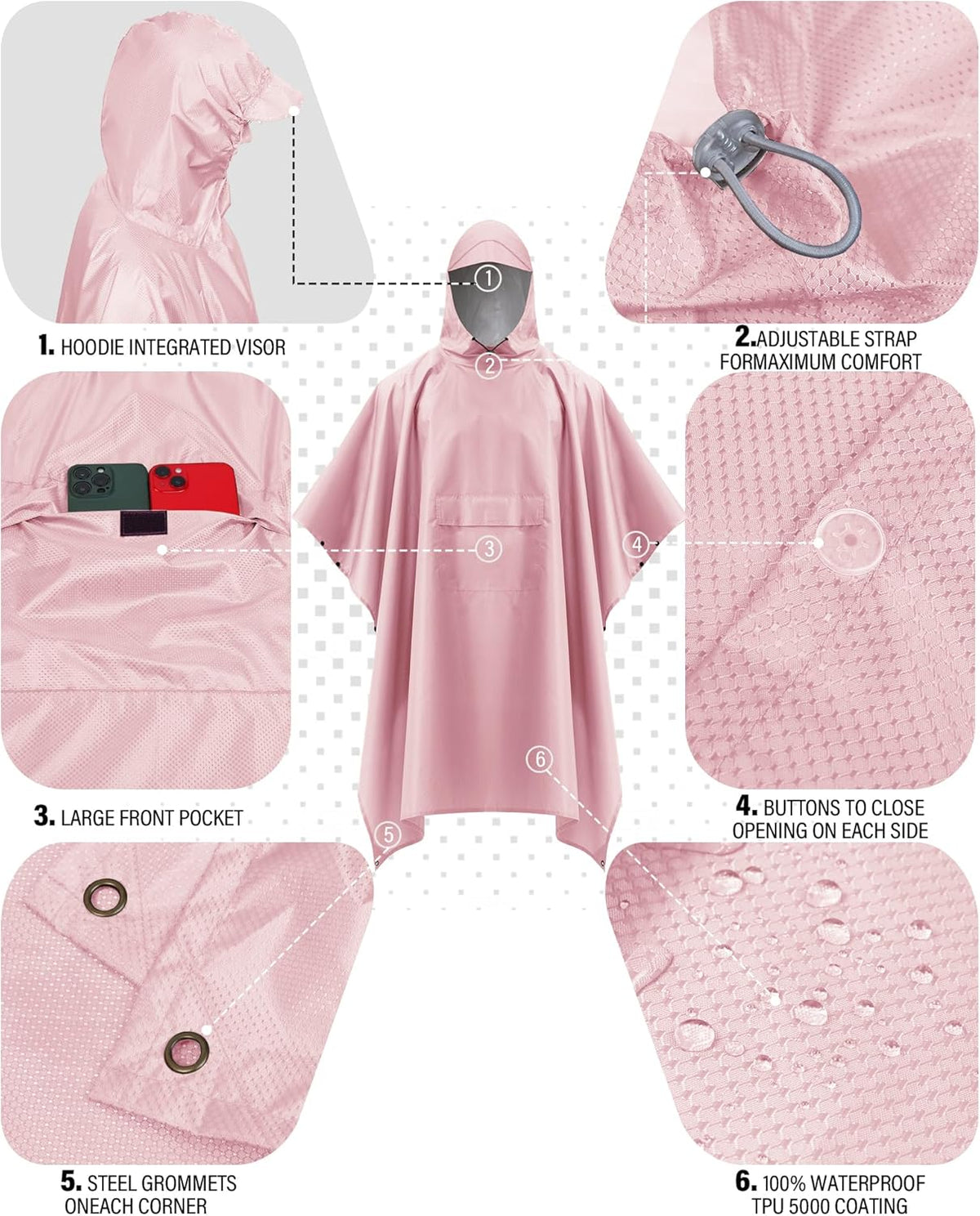 iCreek Hooded Rain Poncho with Pocket Waterproof Lightweight Unisex Raincoat Jacket for Hiking, Camping, Outdoor