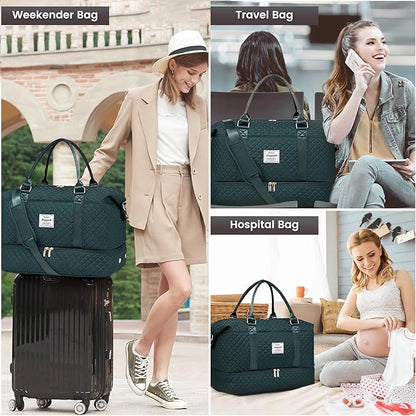 LOVEVOOK Travel Duffle Bag,Weekender Bags for Women with Shoe Compartment，Carry on Overnight Bag with Toiletry Bag,Gym Duffel Bag with Wet Pocket, Hospital Bags for Labor and Delivery