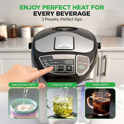 NutriChef Electric Water Boiler and Warmer - 3L/3.17 Qt Stainless Steel Electric Hot Water Dispenser w/Rotating Base, Auto Shut Off, Safety Lock, Instant Heating for Coffee & Tea (NCHUB13)