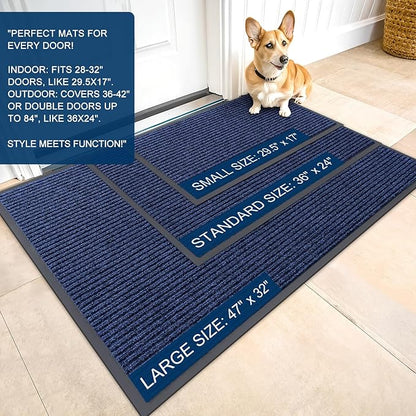 OLANLY Front Door Mat Indoor Outdoor Entrance, Waterproof Heavy Duty Doormat, Fade Resistant, Low Profile, Easy Clean Patio Porch Welcome Floor Mats for Entry, 33x21, Blue
