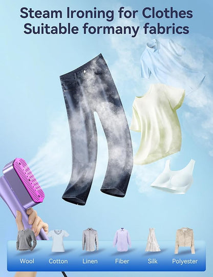 Steamer for Clothes, Sundu Portable 2-in-1 Steamer & Iron, 15s Heat-up, 100ml Tank, Ironing Gloves, 20 Min Steam, Wrinkle Remover, Garment Steamer for Travel & Home (Purple)