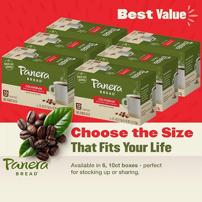 Panera Bread Colombian Coffee Cups, 100% Arabica Medium Roast, Smooth & Balanced with Brown Sugar Notes, No Artificial Ingredients, 60 Single Serve Pods (6 Packs of 10)