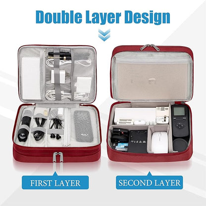 SELLYFELLY Electronics Travel Organizer, Double Layer Cable Organizer Bag Watreproof Electronics Accessories Storage Bag for Cord, Charger, Phone, Power Bank, Hard Drive