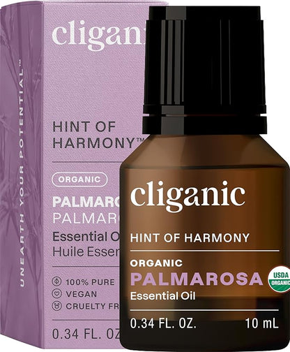 Cliganic Organic Palmarosa Essential Oil, 100% Pure Natural Undiluted (10ml), for Aromatherapy | Non-GMO Verified (Packaging May Vary)