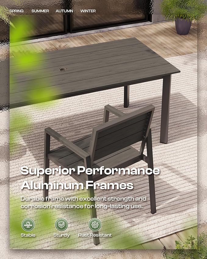 67" Rectangle HDPS Patio Dining Table, Aluminum Outdoor Patio Dining Table