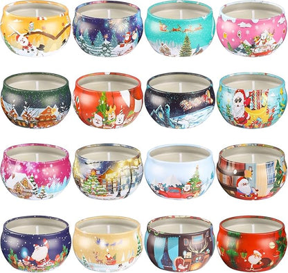 16 Pack Christmas Scented Candles Gift Set 2.5oz Strong Fragrance jar Candles Natural Soy Wax Candles Portable Travel Tin Jar Candles Gifts for Home Scented Decoration Birthday Valentine'sDay