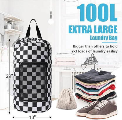 Positive Square Travel Laundry Bag Backpack, Portable with Adjustable Straps, Drawstring Closure & Mesh Pocket - Perfect for College, Apartment & Camping