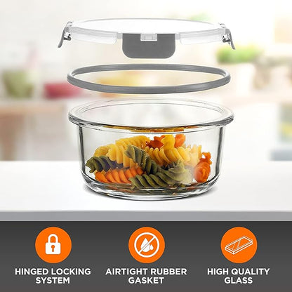 SereneLife 24 Piece Glass Storage Containers with Lids, 12 Pack Glass Meal Prep Container Set for Lunch, Kitchen Storage, Food Storage, Leak Proof, Freezer Safe and Dishwasher Safe, Gray