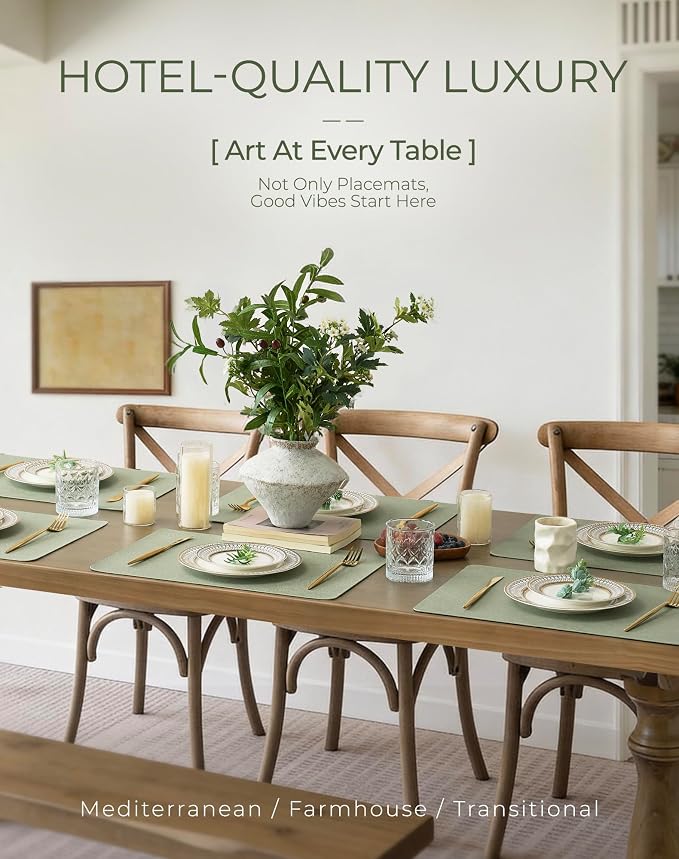 Leetaltree Reversible Faux Leather Placemats and Coasters Set of 16, 12x17 Inch