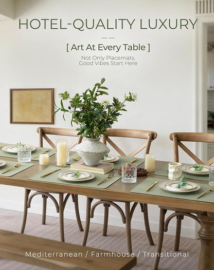 Leetaltree Reversible Faux Leather Placemats and Coasters Set of 16, 12x17 Inch