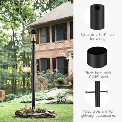 Design House Oak Creek Outdoor Post Light Fixture, Exterior Lamp Post Light, Black, Clear Glass, Includes Lamp Post, Cross Arm, 9.38 in W x 21.63 in H, 589853