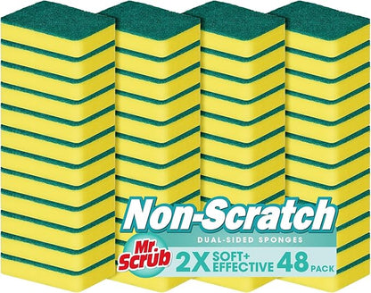 Sponges Kitchen Scrub Dish Sponge Scouring Pad, 48 Pack Cleaning Brush Scrubber Supplies for Soap, Dishwashing Dinnerware Sets Pan Pot Towels Cloth Rags Holder Glass Dishwasher Sink Bathroom