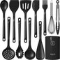 Silicone Cooking Utensils Set - 600°F Heat Resistant, Nonstick Kitchen Utensil Set with Spatulas, Spoons, Whisk, Tongs, BPA Free, Dishwasher Safe, Black