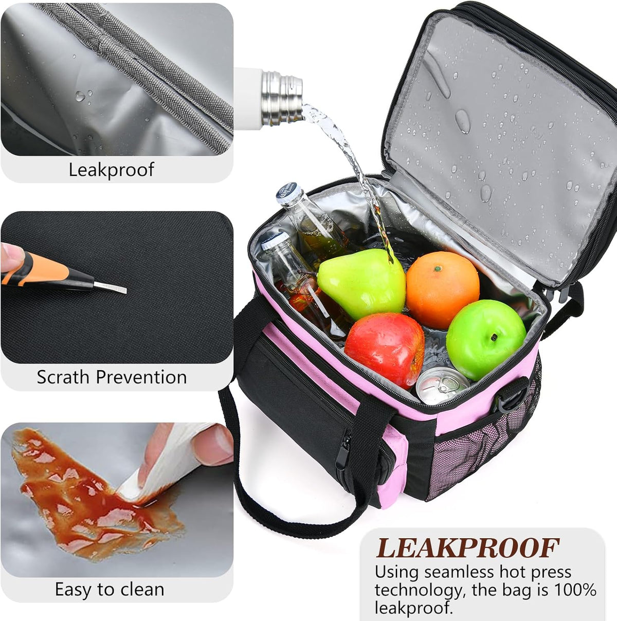 Insulated Lunch Bag Women | Large Adult Lunch Box | Double-Layer Reusable Lunch Bags | Leak-Proof Tote Cooler Bag for Work Picnic Outdoors | 16L, Pink