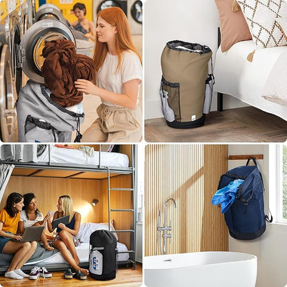 BALEINE 120L Laundry Bag Backpack, 900D Oxford Fabric Large Travel Laundry Bags with Shoulder Straps and 2 Mesh Pockets for College Dorm, Apartment, Laundromat (Dark Grey, 120L)