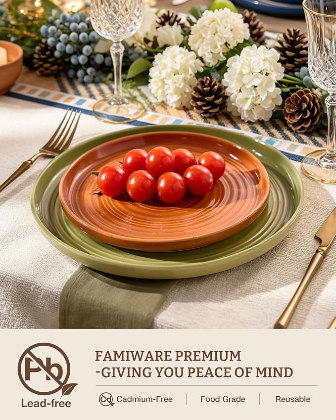 Dinnerware Set for 8, Ceramic Plates and Bowls, Chip & Scratch Resistant