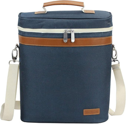 ZORMY 3 Bottle Insulated Wine Tote Cooler Bag, Portable Carrier with Corkscrew Opener and Shoulder Strap for Beach Travel Picnic, Unique Gift for Wine Lovers Navy Blue