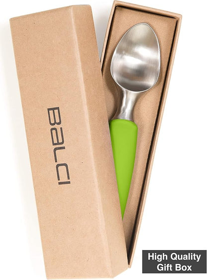 BALCI Ice Cream Scoop - Heavy Duty Stainless Steel Icecream Scooper With Non-Slip Rubber Grip - Professional Metal Ice-Cream Spade - Dishwasher Safe – Green