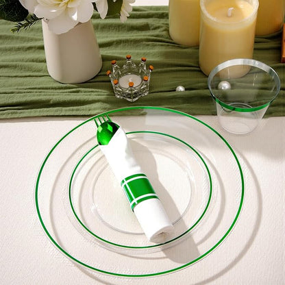 SUT 175 Pcs Green and Clear Plastic Dinnerware Set